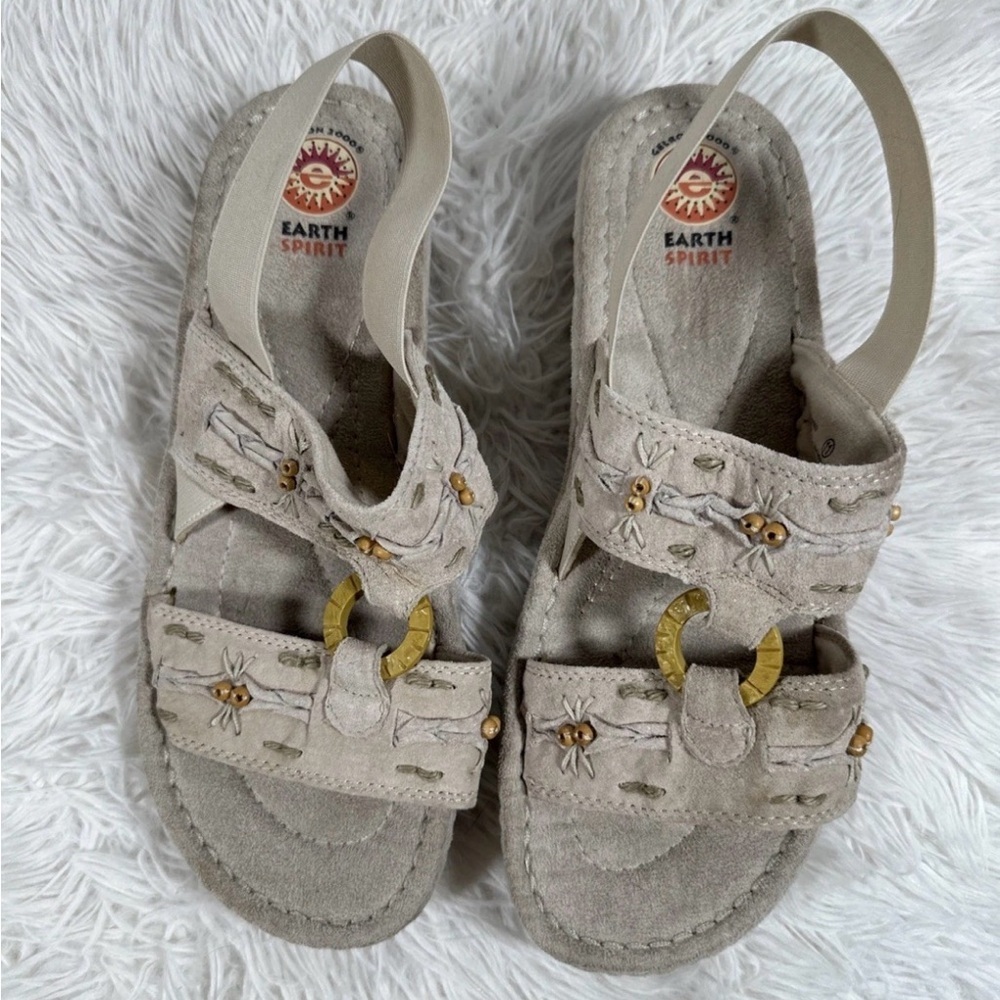 Earth Spirit Gelron 2000 Women's Sandals Size 11 Opal Beaded Leather Heel Strap - Picture 2 of 9